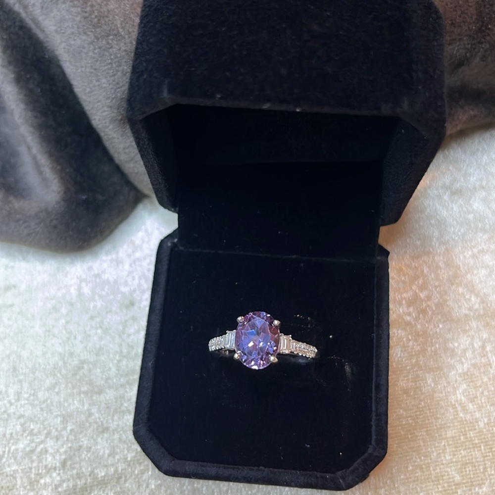 Alexandrite, Natural White Zircon Ring in Platinum over Sterling